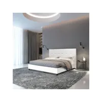 lit double avec tête de lit, made in italy, structure en bois et éco-cuir, 172x203xh100 cm, couleur blanc 8052773576413