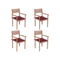 lot de 4 chaises de jardin  fauteuils de jardin avec coussins bordeaux teck solide meuble pro frco93239