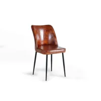 chaise - marron - cuir et métal - 46x54x86 cm