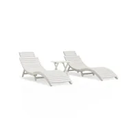 chaises longues 2 pcs avec table blanc bois massif d'acacia