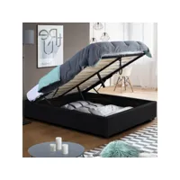 lit coffre double miami avec sommier 140 x 190 cm pvc noir