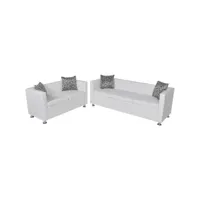 jeu de canapé à 2 places et à 3 places，banquette sofa pour salon cuir synthétique blanc cniw997652