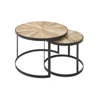 finebuy table basse de salon lot de 2 bois et metal 60x40x60 cm ronde marron noir  petite table de canapé table gigogne  design table d'appoint style industriel