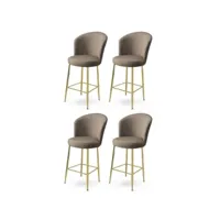 lot de 4 chaises de bar floranso velours cappuccino et métal or