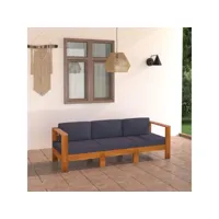 canapé fixe 3 places de jardin  sofa banquette de jardin et coussins gris foncé acacia massif meuble pro frco63185