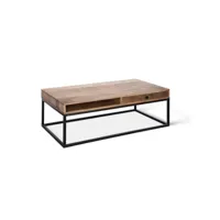table basse goa en bois massif style industriel. table en bois massif avec niche et tiroir.
