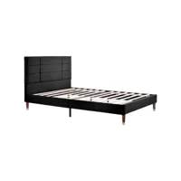 lit double capitonné 140 x 200 cm - avec sommier à lattes et tête de lit, housse en lin, style scandinave - noir