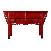 meuble console, table console en bois coloris rouge -  longueur 144 x profondeur 45  x hauteur 87 cm