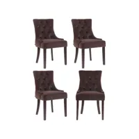 lot de 4 chaises de salle à manger aberdeen en velours piètement en bois d'hévéa , marron/antique