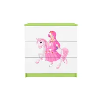 commode enfant princesse sur son cheval - 3 tiroirs 80 cm x 80 cm x 40 cm - vert