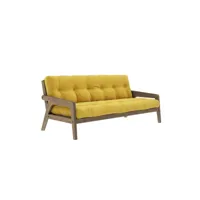 banquette ajustable grab en pin massif foncé avec matelas futon jaune 130x190
