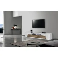 meuble tv gregorio, buffet bas de salon avec 4 portes, base meuble tv, 100% made in italy, 260x43h46 cm, blanc brillant et érable 8052773733748