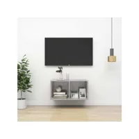 meuble tv mural, banc tv, meuble de rangement gris béton 37x37x72 cm aggloméré meuble pro lww94445