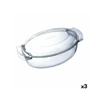 plat de four pyrex classic avec couvercle ovale 39 x 23 x 15 cm transparent verre (3 unités)