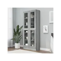 armoire à vitrine - bibliothèque étagère de rangement - style industriel sonoma gris 82,5x30,5x185,5cm bois ingénierie meuble pro frco17544