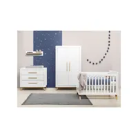 chambre complète lit bébé évolutif - commode à langer - armoire 2 portes fenna blanc et bois naturel