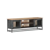 meuble tv, banc tv, meuble de rangement gris 120x30x40 cm bois d'acacia massif et acier meuble pro lww57359