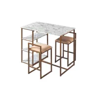 ensemble table de petit-déjeuner marmo teamson home avec plateau faux marbre, finition cuivre vnf-00084