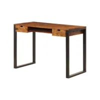 bureau table meuble travail informatique 110 cm bois solide et acier helloshop26 0502086