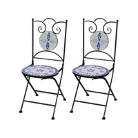 lot de chaises  pliables de bistro 2 pièces céramique bleu et blanc
