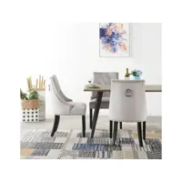 ensemble table et chaises de salle à manger 4 à 6 personnes - table coloris noyer + 4 chaises en velours cloutées grises - style design & moderne