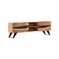 meuble télé buffet tv télévision design pratique 140 cm bois d'acacia massif helloshop26 2502069