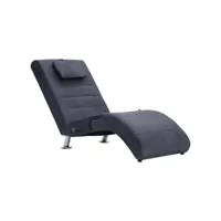 chaise longue de massage avec oreiller gris similicuir daim