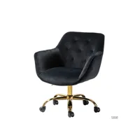 chaise de bureau en velours avec base dorée, chaise de bureau moderne à dossier moyen, chaise de travail pivotante réglable, noir