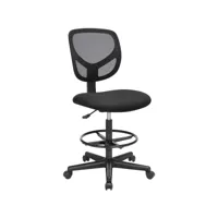 tabouret avec repose-pieds circulaire hauteur réglable siège ergonomique rotatif fauteuil de bureau sans accoudoirs revêtement de l'assise en tissu charge maximale 120 kg noir helloshop26 12_0000390