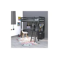 lit mezzanine 90x190 - caisson - bureau - étagère - studio - noir 322637