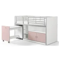 lit combiné 90x200 cm avec sommier 1 bureau 2 portes bois blanc et rose bonny bonhs9115