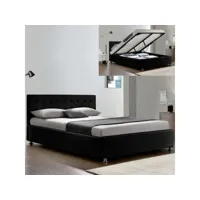 lit complet sommier relevable + tête de lit + cadre de lit capitole - noir - 140x190