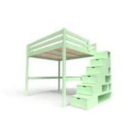 lit mezzanine bois avec escalier cube sylvia 160x200  vert pastel cube160-vp