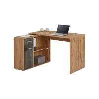 bureau d'angle isotta table avec meuble de rangement intégré et modulable avec 2 étagères 1 porte 1 tiroir décor chêne sauvage/béton