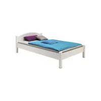 lit en pin massif marie 90x200 cm lit simple pour enfant avec tête de lit, lasuré blanc