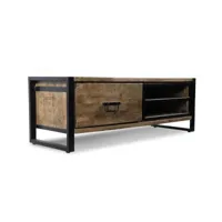 meuble tv 1 tiroir bois marron 130x45x45cm - décoration d'autrefois