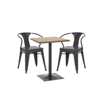 set table de bistrot 2x chaise de salle à manger hwc-h10d, chaise table chaise de cuisine gastronomie mvg ~ noir-gris, table marron clair
