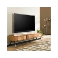 meuble tv industriel 180 cm en acacia massif naturel ambre
