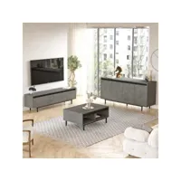 ensemble meuble tv, table basse et buffet waiho gris béton et noir