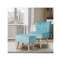 costway fauteuil velours de salon pieds en bois hévéa avec repose-pieds, fauteuil d'appoint scandinave design moderne avec coussin en éponge, charge 120kg pour chambre bureau, vert