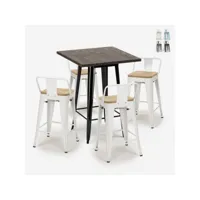 ensemble 4 tabourets style tolix table 60x60cm bar bois métal industriel rough black