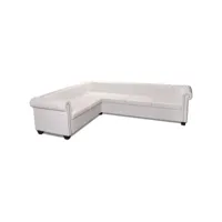 canapé d'angle style chesterfield 6 places cuir artificiel blanc 243616
