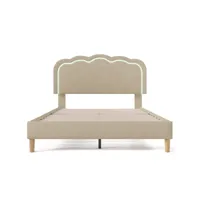 lit rembourré beige lit double led 140 x 200 cm, cadre de lit avec support à nouilles plat et tête de lit réglable