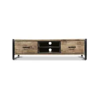 meuble tv 2 tiroirs bois marron 159x45x45,5cm - décoration d'autrefois