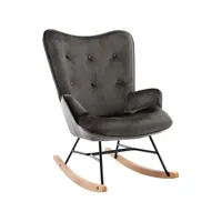 fauteuil à bascule rocking chair bouton décoratif en tissu velours gris foncé confortable et design fab10071