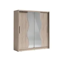 armoire coloris chêne collection bahia, 2 portes coulissantes avec miroirs, penderie intégrée 205cm