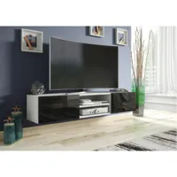 3xeliving meuble tv demi 2 15 160 cm blanc noir brillant, largeur: 160cm, profondeur: 35cm, hauteur: 30 cm.