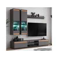 meuble mural tv modèle borneo couleur gris anthracite et chêne (175m) msam284grro