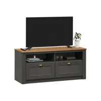 meuble tv bolton 2 tiroirs de rangement, meuble télé design campagne en pin massif anthracite et brun