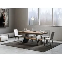 table à rallonges bois clair avec un cadre et des pieds acier gris foncé 6 à 20 places 160 à 420cm borys